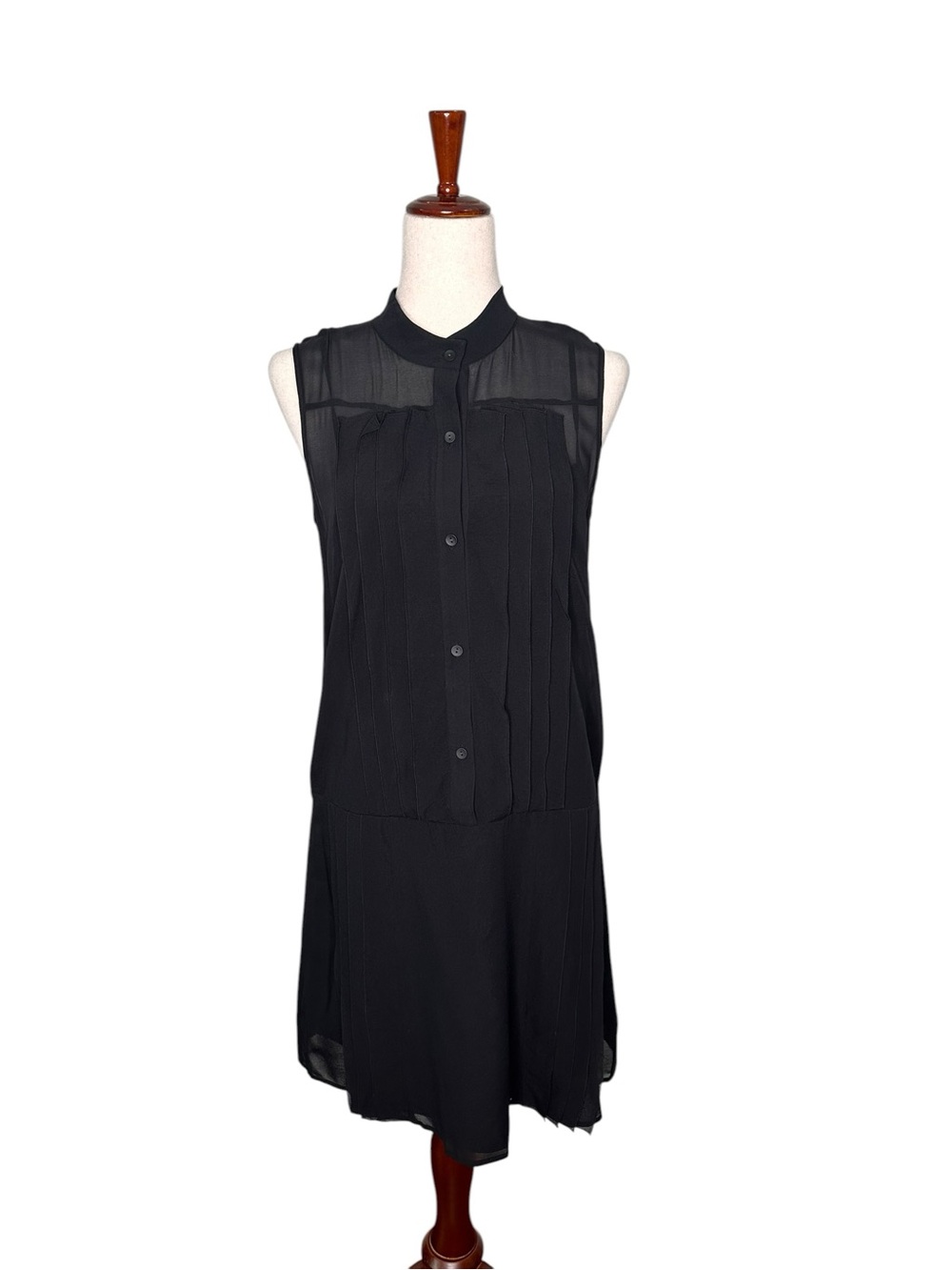 Theory Black Silk Shirt Pleated sleeveless dropped waist mini dress. Luxury. 6 - Picture 2 of 13